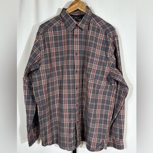 KAVU Men’s Gray and Red Plaid Long Sleeve Button Down Shirt Size XL